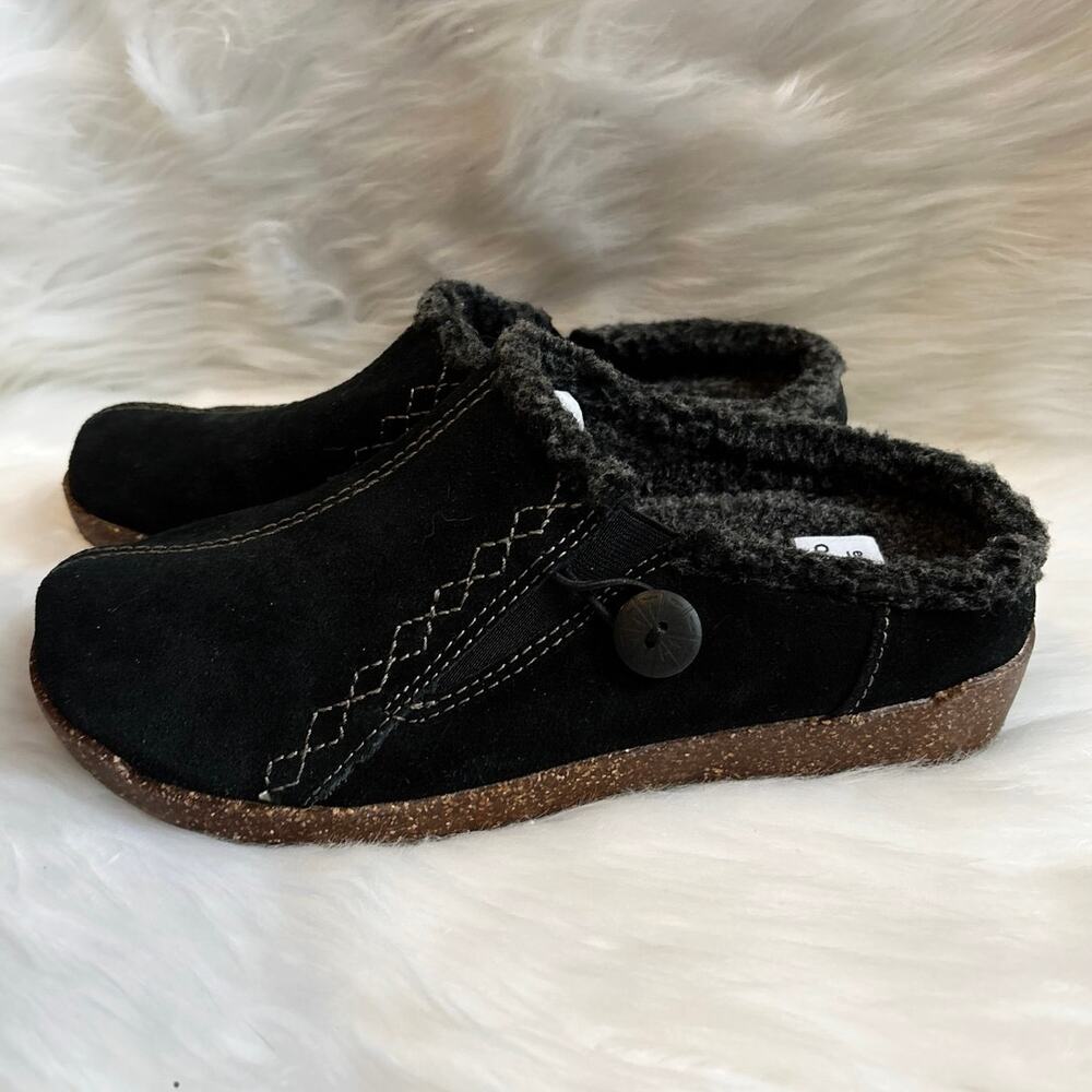 Earth Origins Black Aurora Johanna Black Suede Slip On Clog Mules 7W (wide)